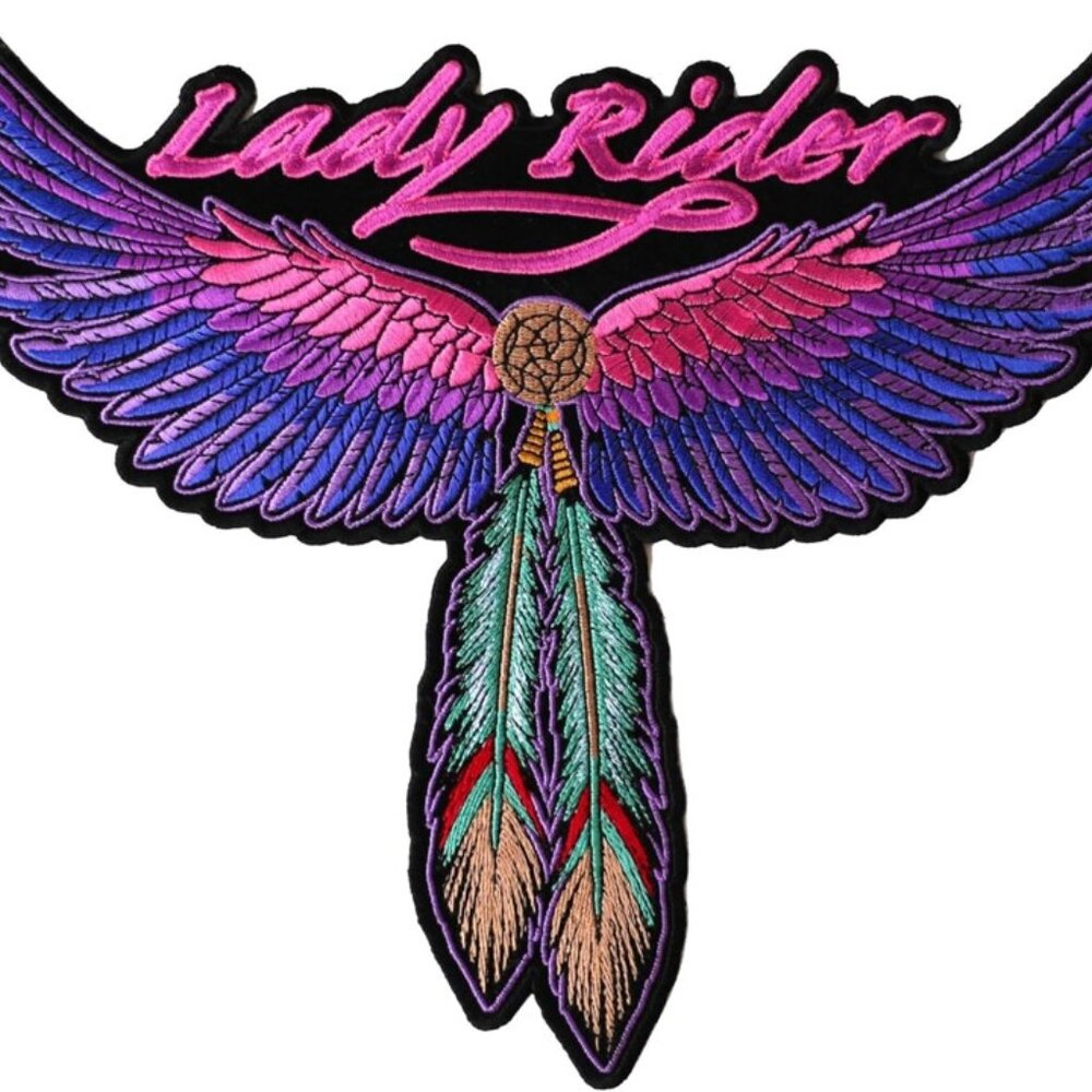Hot Leathers Lady Rider Wings & Feathers, Embroidered, Large Biker Patch